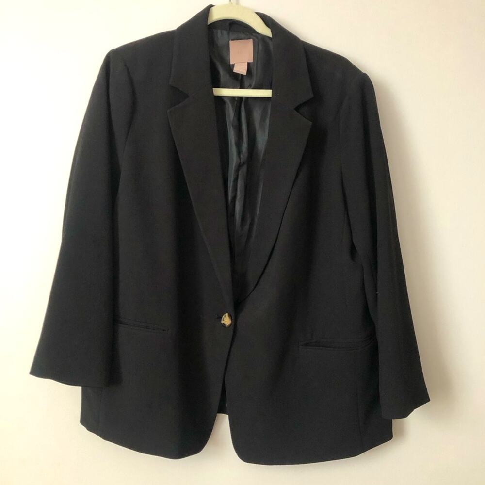 H&M Single Breasted One Button Closure Black Blazer Jacket Women’s Size XL
